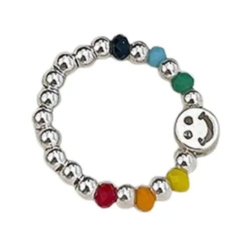 Colored Beaded Smiley Face Ring