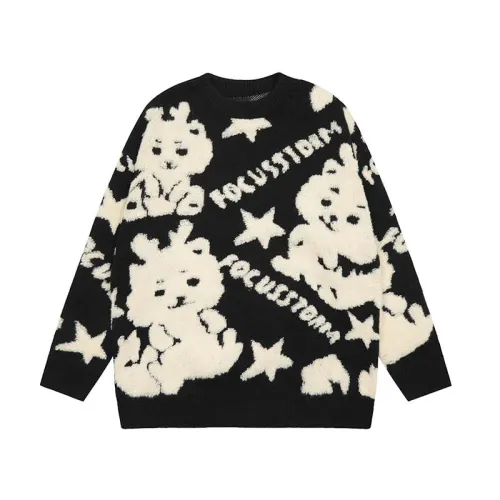 Fashion Cartoon Rabbit Star Letter Crewneck Sweater