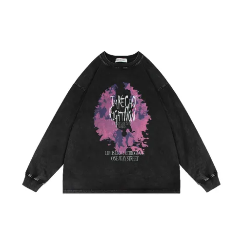 Washed Old Long Sleeve Crewneck Hoodie Printed