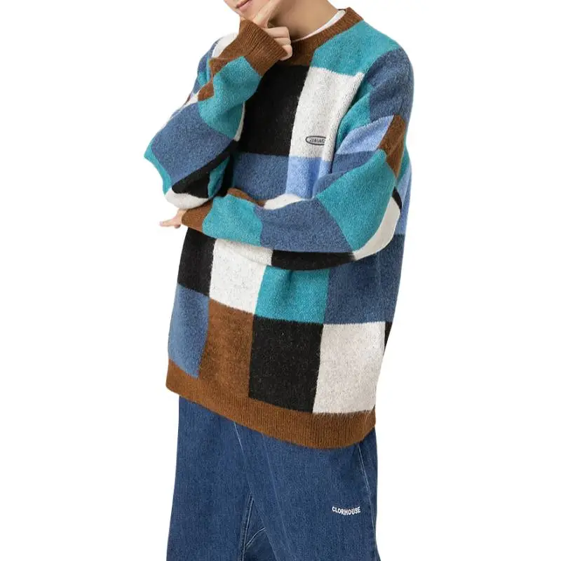 Contrast Color Stitching Retro Sweater-2