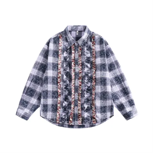 Contrast Color Stitching Ear Plaid Shirt