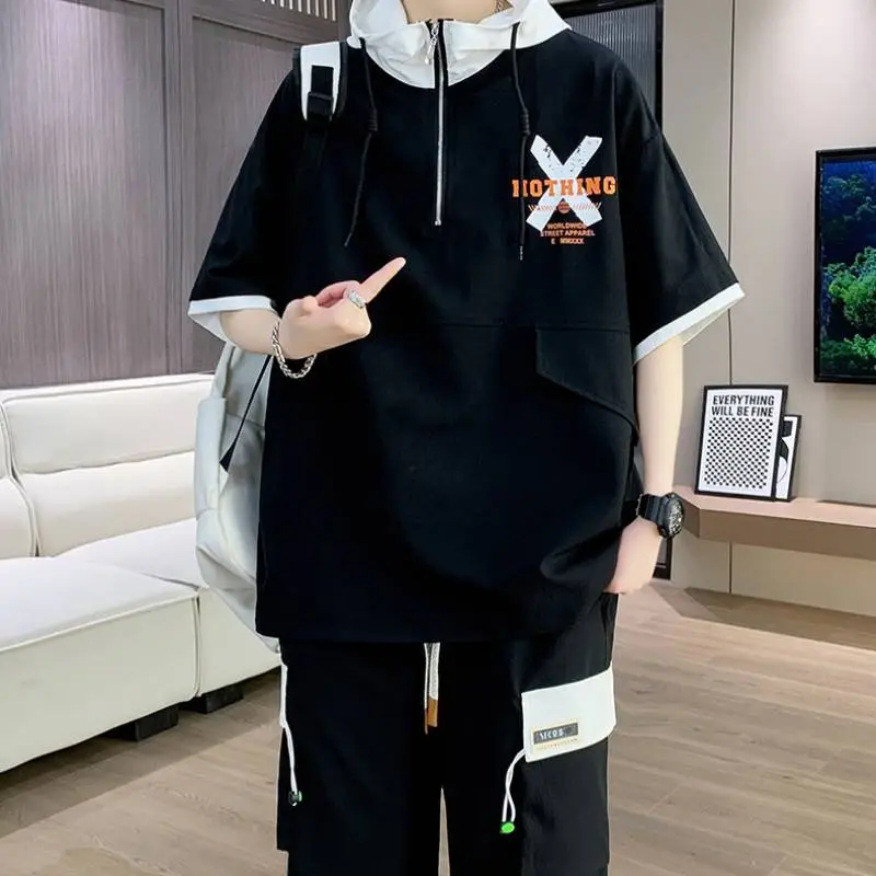 Trendy Hooded Casual Two Piece Suit-1