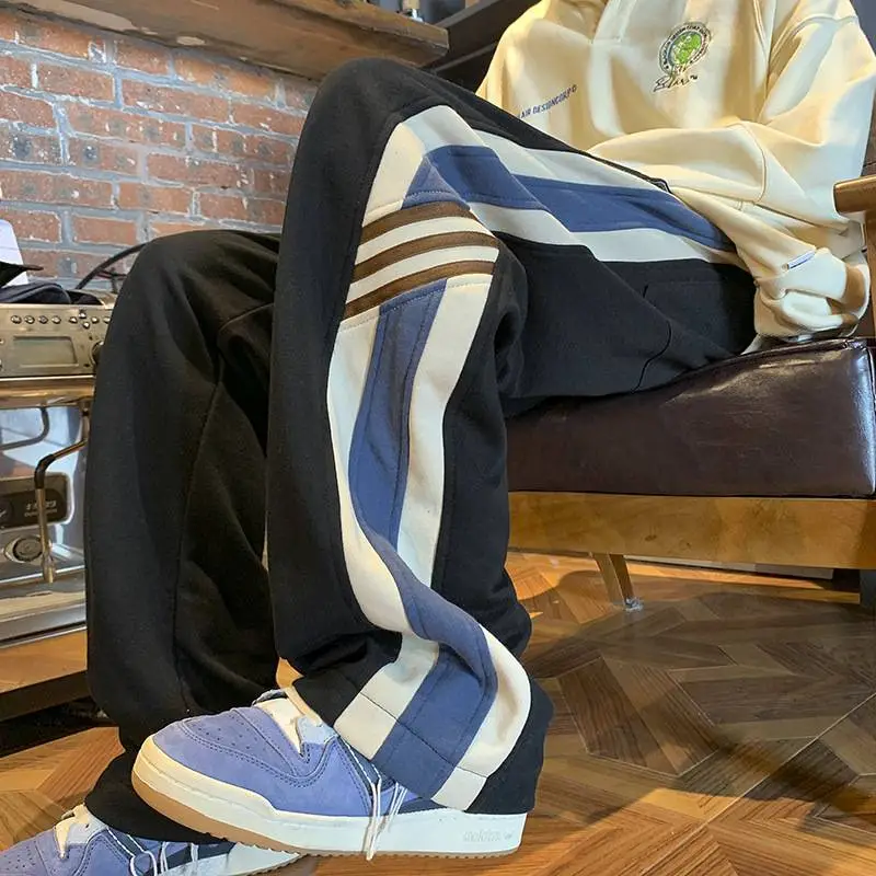 Striped Contrasting Color Stitching Sweatpants-2