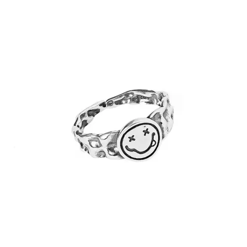 Tide White S925 Silver Smiley Face Ring Opening Adjustable Niche Design Accessories Tail Ring Tide