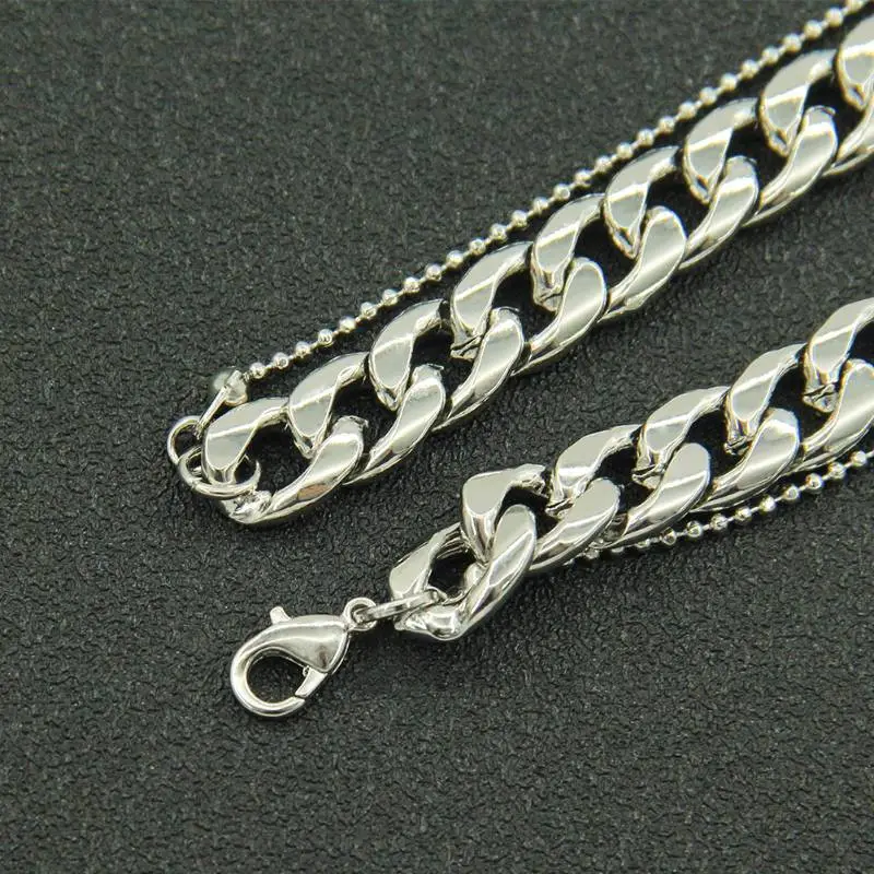 Double Layer Bead Chain Decorative Necklace-3