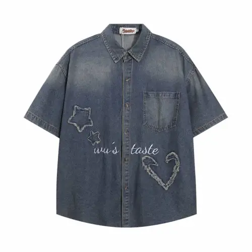 Star Heart Patch Denim Shirts