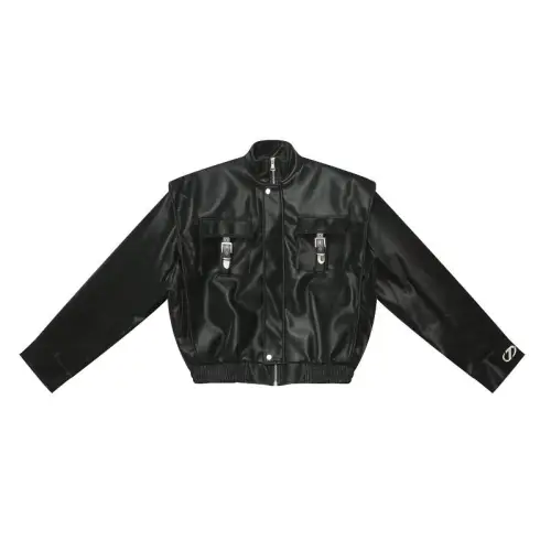 Vintage Metal Lock Shoulder Pad Leather Jacket