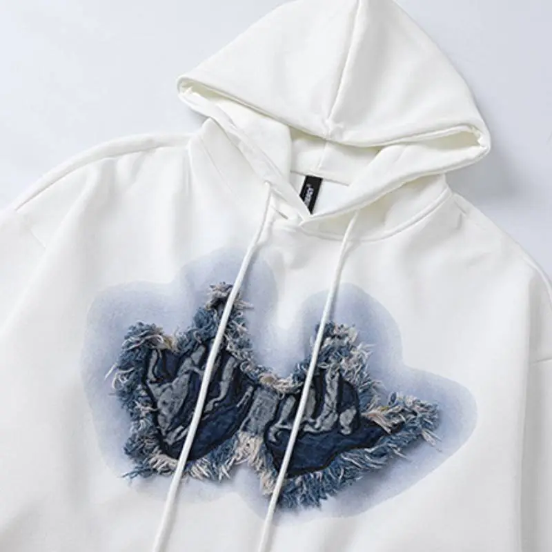 Chest Patch Decorative Solid Color Hooded Sweater-5