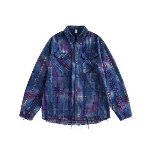 Retro Framed Blue Plaid Long-sleeved Shirt