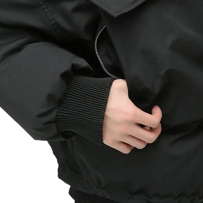 Loose Simple Multi pocket Zipper Cotton padded Coat-3