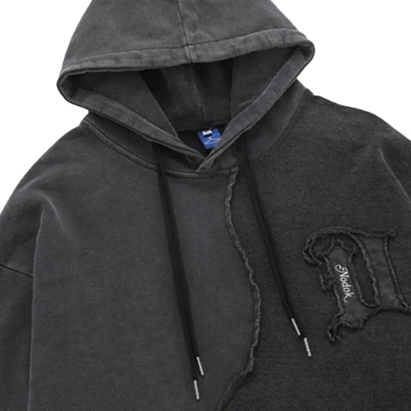 Heavy Solid Color Stitching Hooded Sweatshirt-3