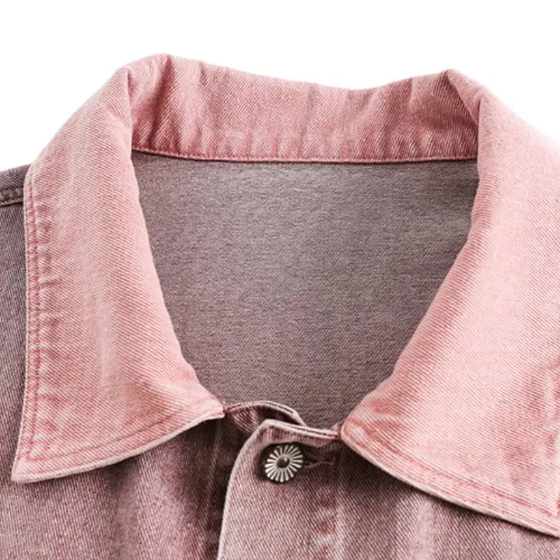 Stitching Edge Laps Color block Cardigan Denim Jacket-3
