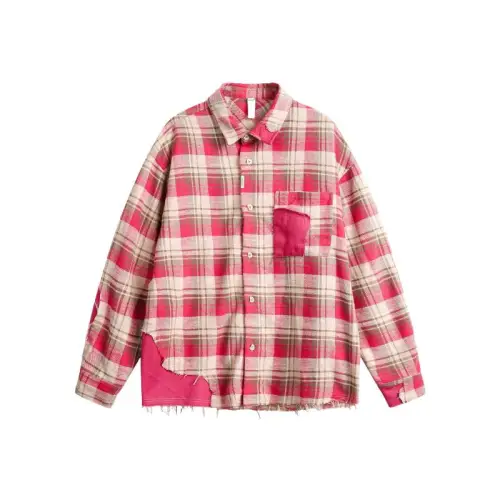 Retro Plaid Tassel Destruction Long-Sleeved Shirt