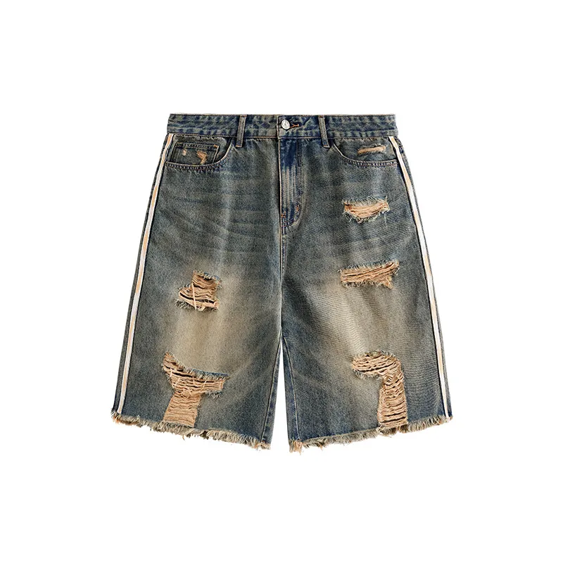 Hip Hop Street Striped Denim Shorts-0
