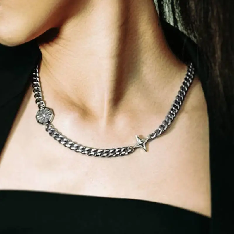 Star Necklace Trendy Hip Hop Titanium Steel-1