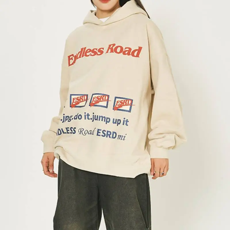 Maillard Front and Back Printed Hooded Fleece Sweater-3
