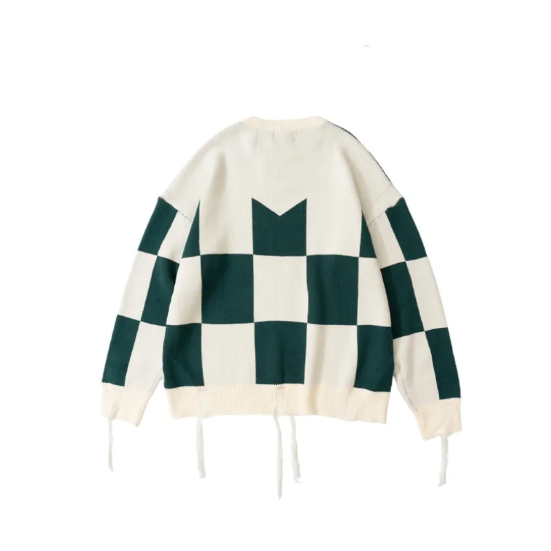 Chessboard Tassel Crewneck Sweater-1