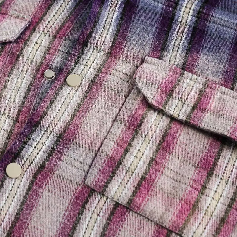 Retro Lazy Style Plaid Long Sleeve Shirt-4