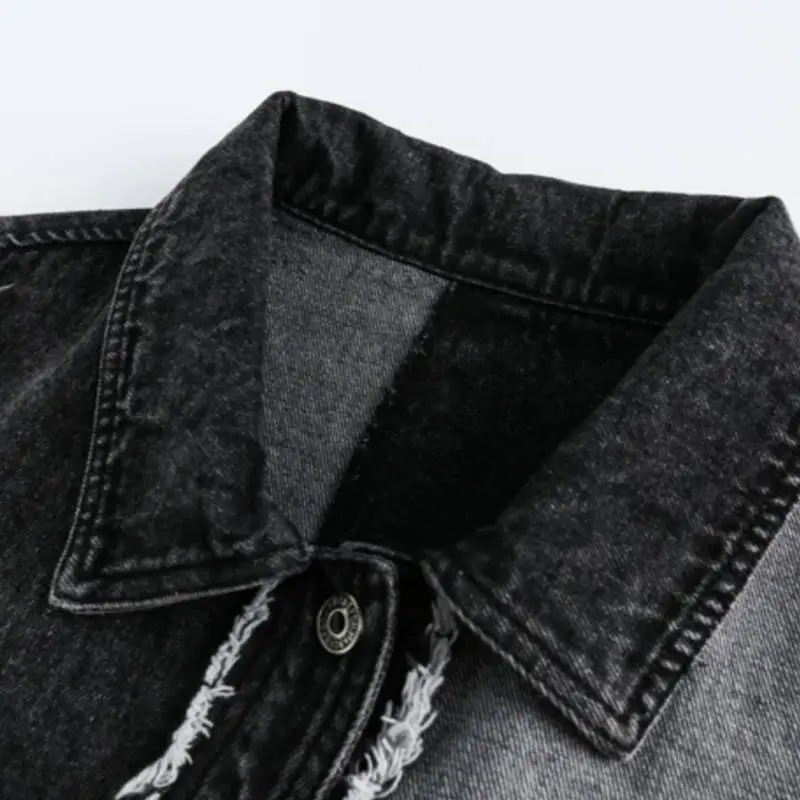 Retro Fried Stitching Casual Loose Denim Jacket-3