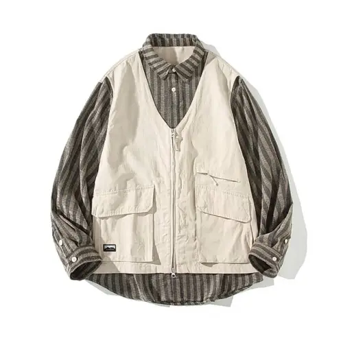 Striped Fake Two-Piece Work Shirt