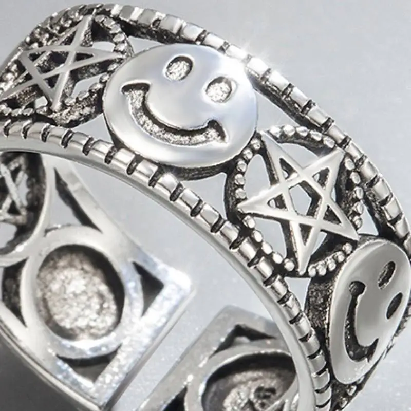 Fashionable Five Pointed Star Smiley Face Ring-2