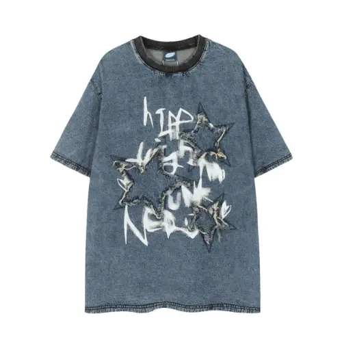 Graffiti Denim Patch Embroidery T-Shirt