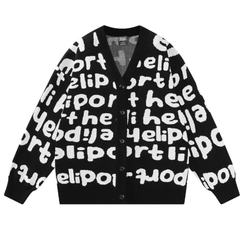 HELIPORT Apron Graffiti Full Print Sweater Cardigan Trendy Loose Knitted Jacket