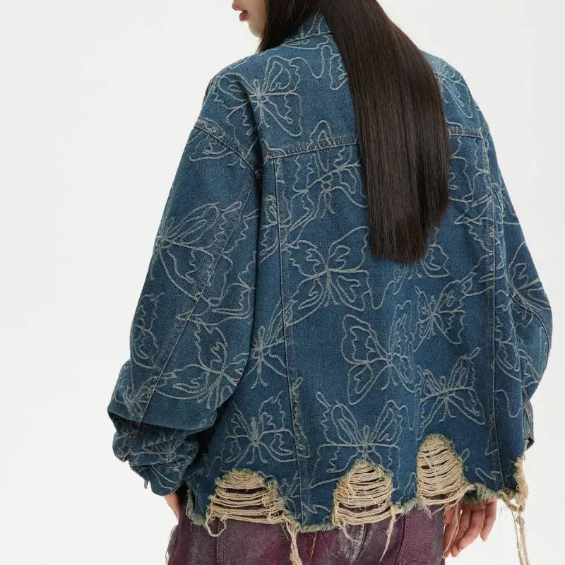 Ripped Loose Denim Jacket-5