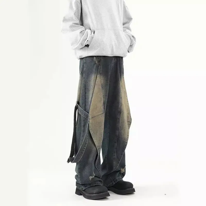 Retro Splicing Workwear Pants-4