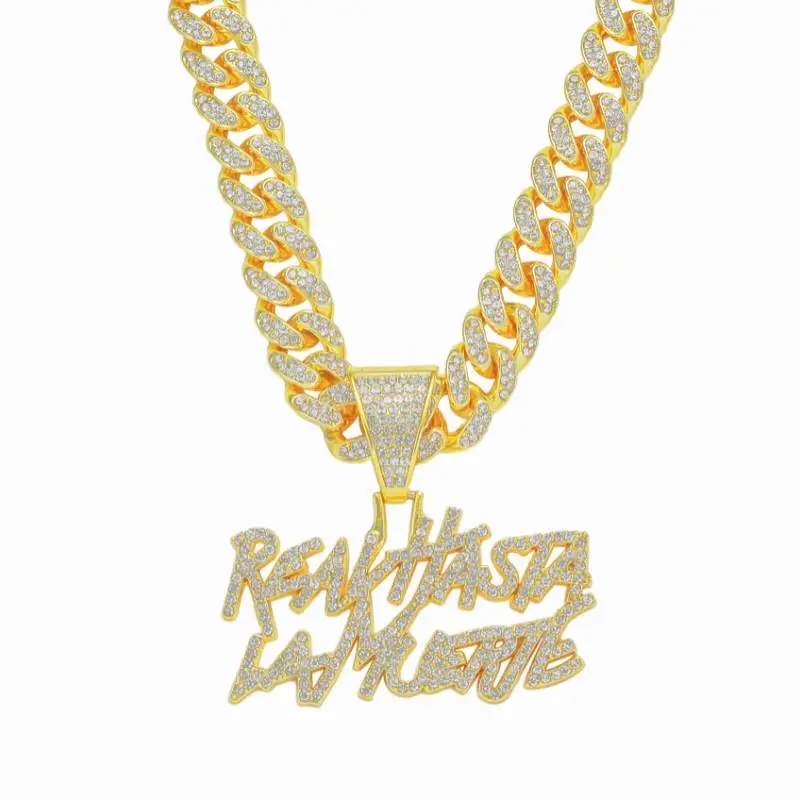 Alloy Diamond Letter Pendant Necklace-1