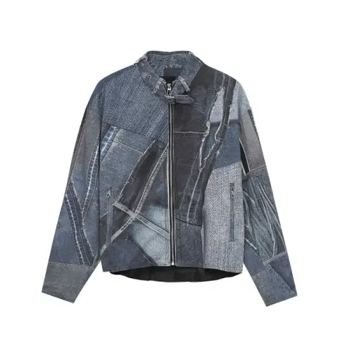 Contrast Color Stand Collar Denim Jacket