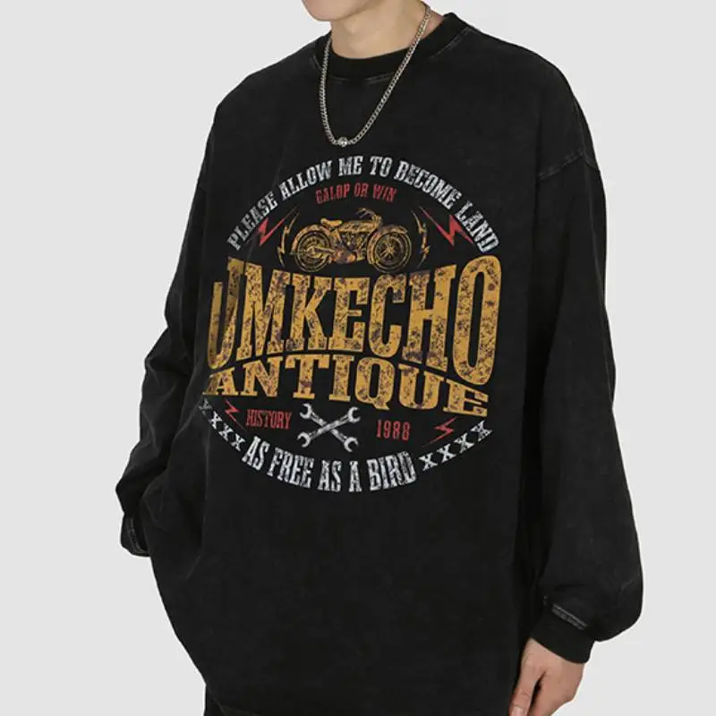 Trendy Vintage Washed Long Sleeve Crewneck Hoodie-2