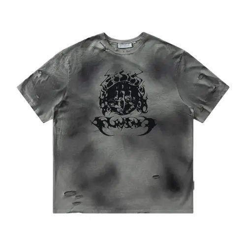 Dirty Dyed Washable Dark Printed Short Sleeve T-shirt