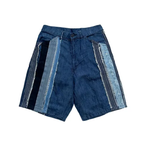 Washed Denim Stitching Shorts