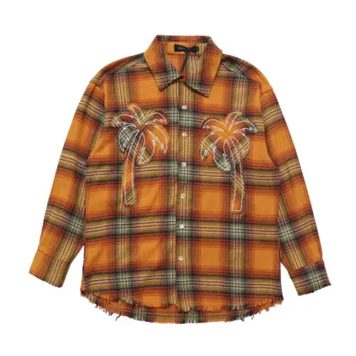 Plaid Wash And Rotten Loose Edge Design Shirt