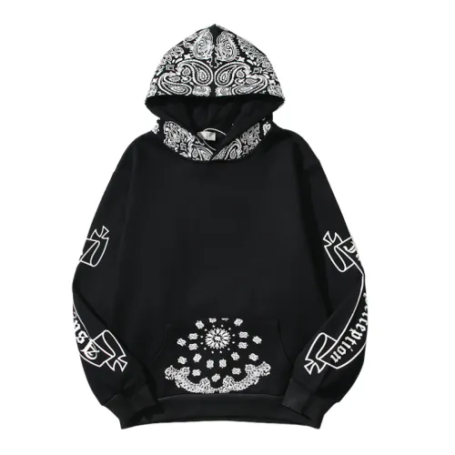 Fashion Full Print Cashew Flower Scroll Stitching Hoodie