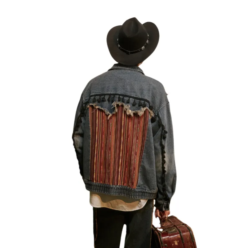 Bohemian Stitching Vintage Washed Denim Tooling Jacket-3