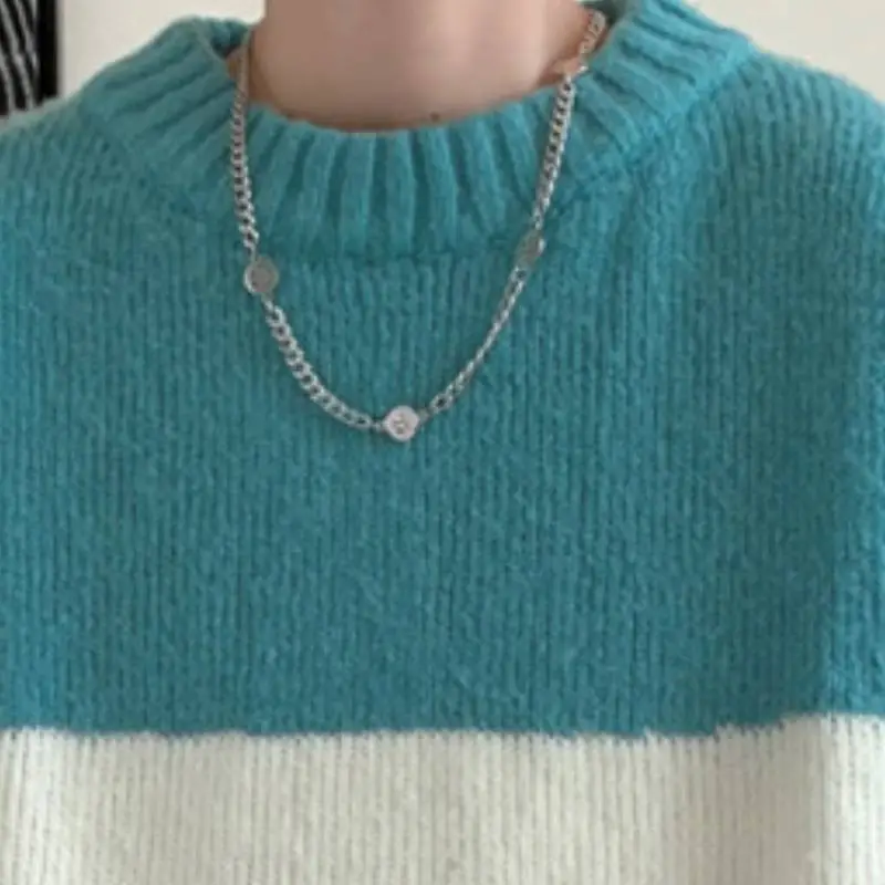 Casual Contrast Color Loose Sweater-3