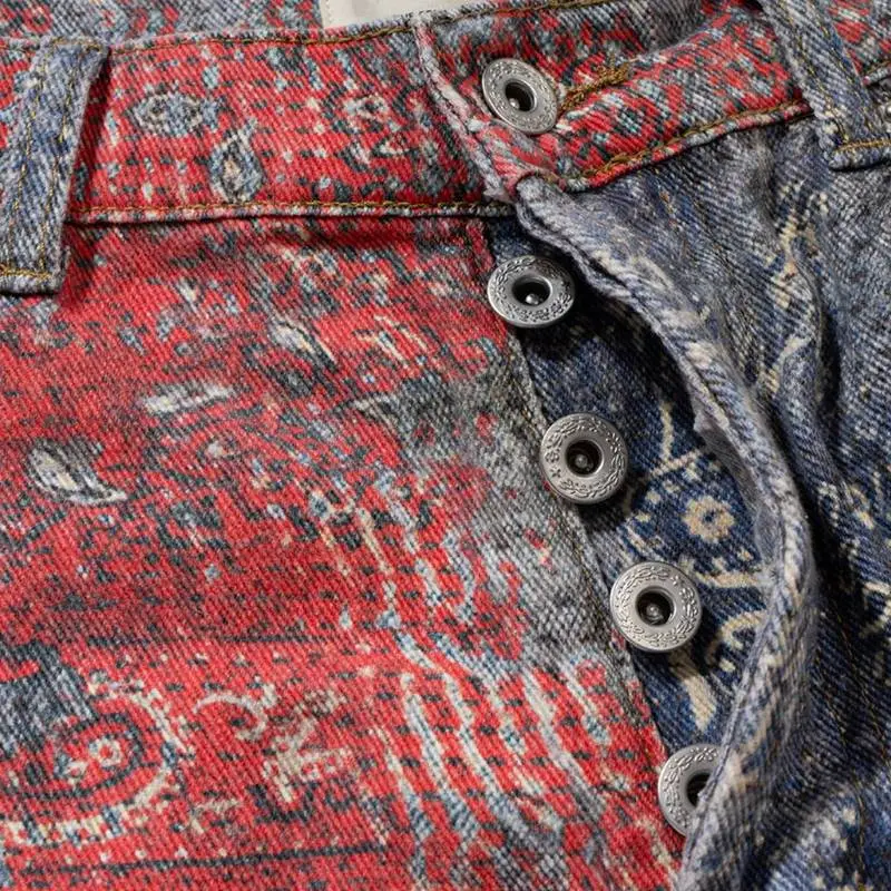 Contrast Color Printed Boro Jeans-3