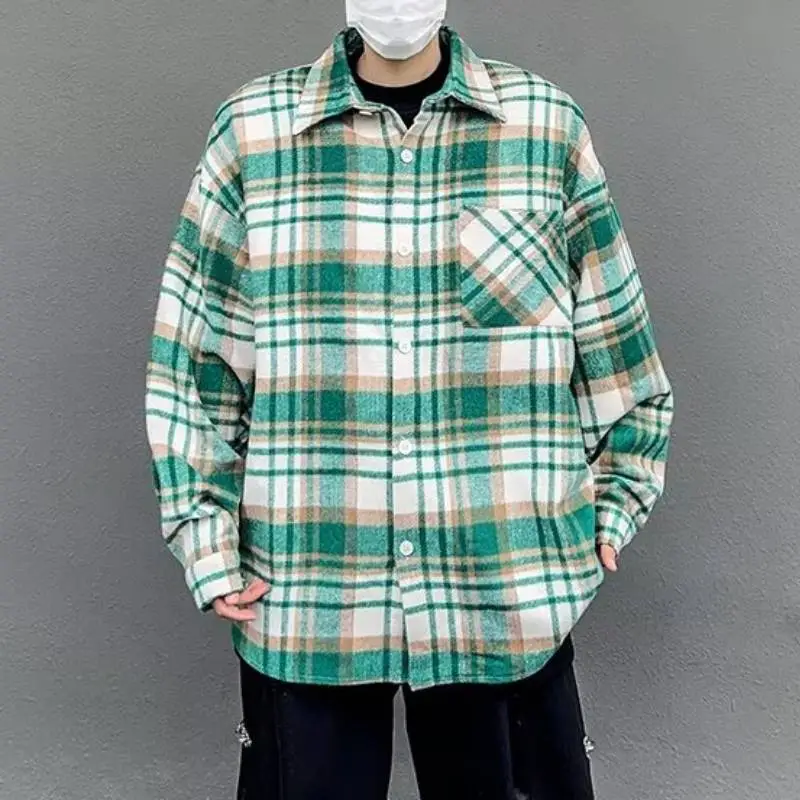 Woolen Plaid Long Sleeved Shirt-3