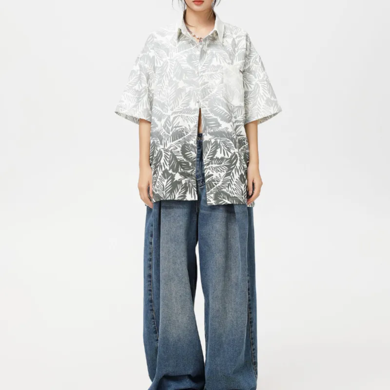 Trend Gradient Loose Short Sleeved Shirt-2