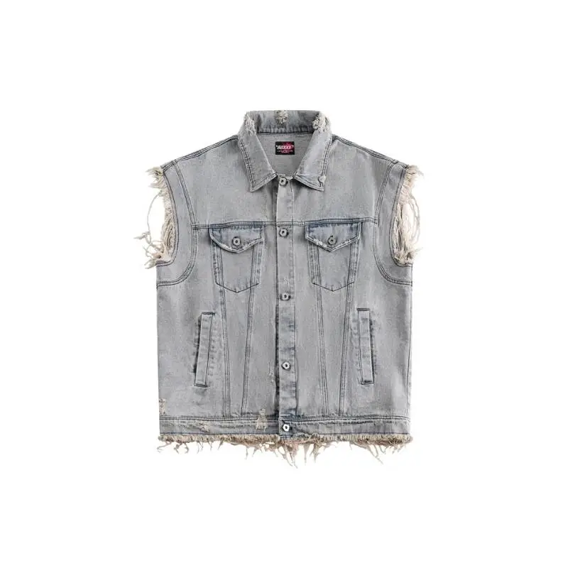 Retro Distressed Rough Edge Work Vest-0
