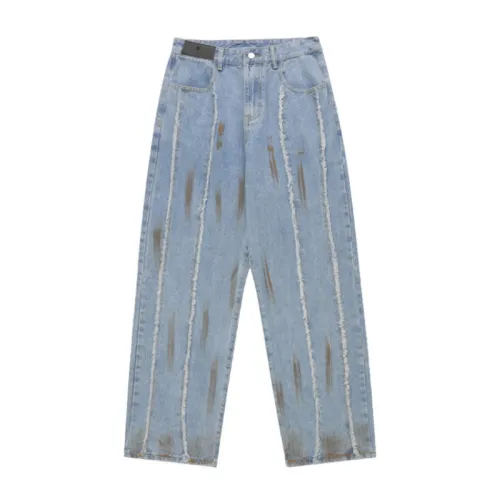 Raw Hem Design Embroidered Washed Oversized Pants