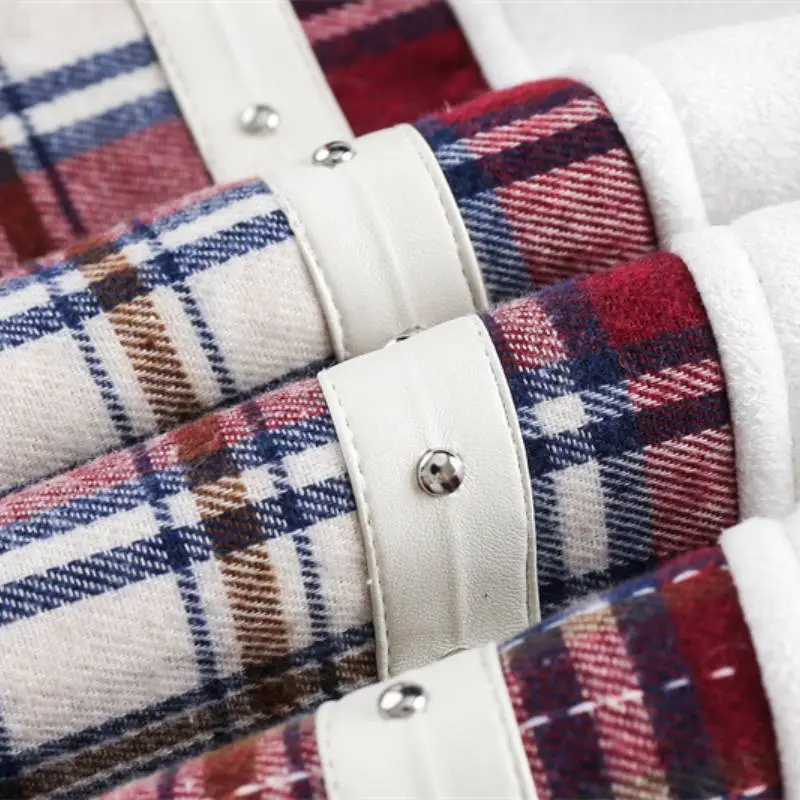 Retro Plaid Stitching and Fleece lined Cotton Coat-4