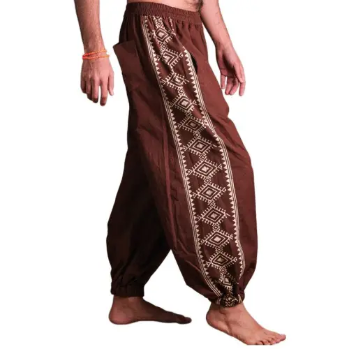 Loose Solid Color Ethnic Pattern Printed Trousers