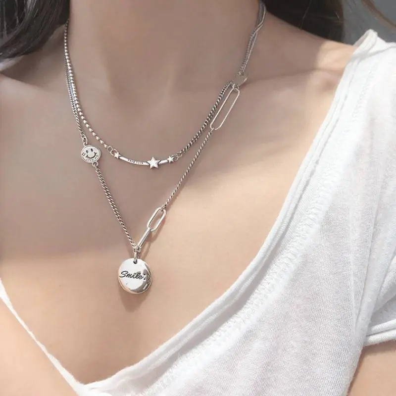 Sterling Silver Smiley Face Necklace-1