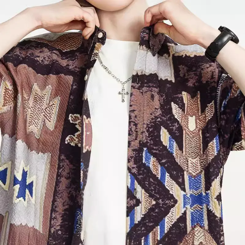 Tribal Seersucker Loose Shirt-4