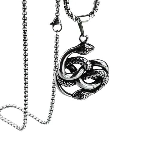 Popular Stainless Steel Pendant Personality Double Snake Necklace