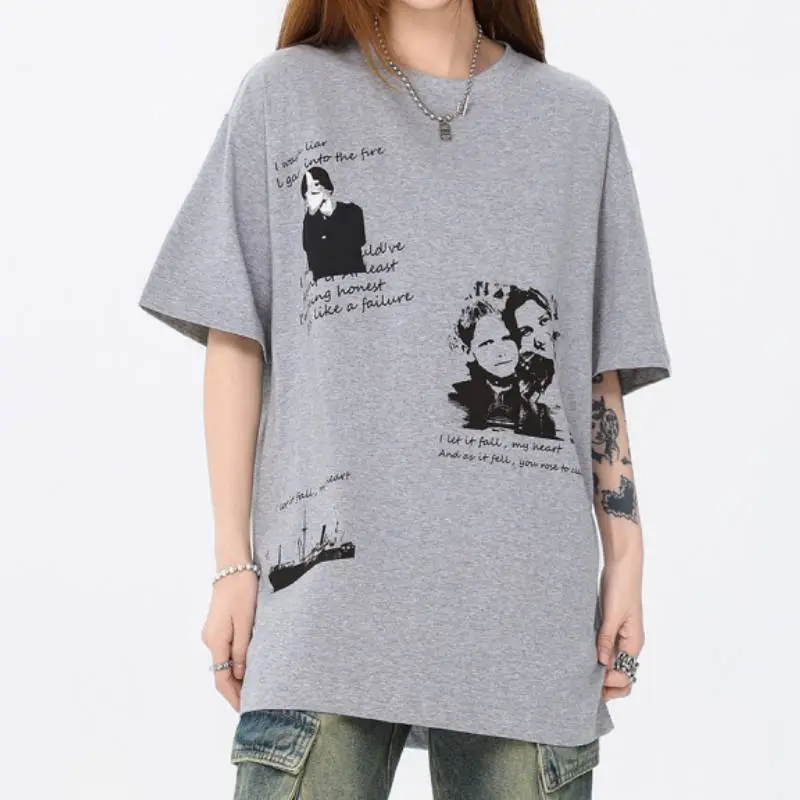 Street Trendy Pattern Printed Loose Crewneck T shirt-2