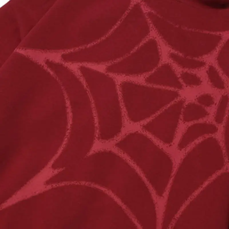 Vintage Spider Pattern Fleece Hoodie-5